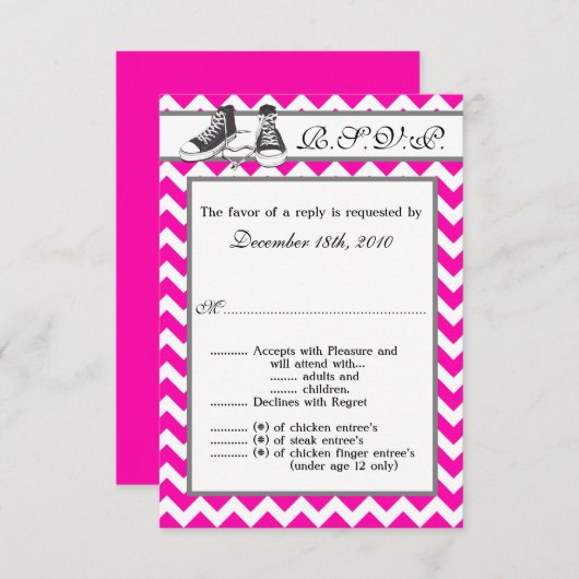 3.5x5 R.S.V.P.-kaart Teensneakers Chevronstreep Kaart (Voorkant / Achterkant)