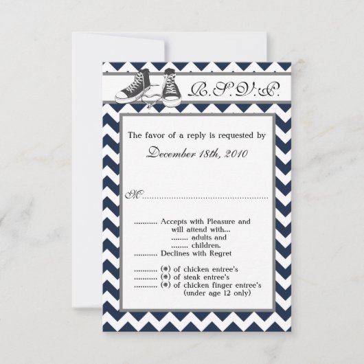 3.5x5 R.S.V.P.-kaart Tiener-sneakers Chevronstreep Kaart (Voorkant)