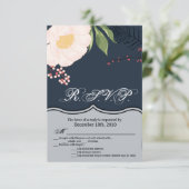 3.5x5 R.S.V.P. Kaart Witte Bloemen op Dark B (Staand voorkant)