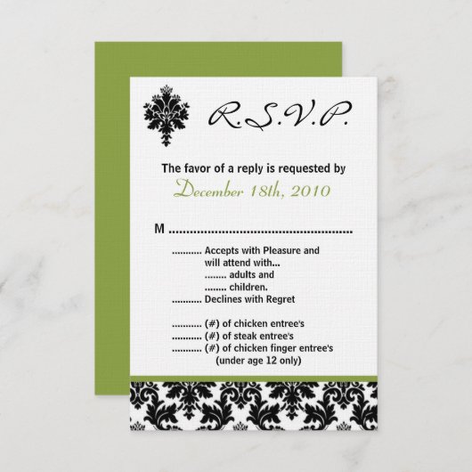 3.5x5 R.S.V.P. Kaart Zwart Groen Damak (Voorkant / Achterkant)