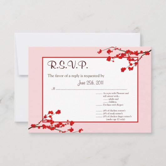 3.5x5 R.S.V.P Reply Kaart Red Cherry Blossom (Voorkant)