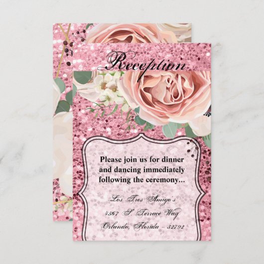 3.5x5 Receptie Kaart Geometrisch Roos Gouden Glitt (Voorkant / Achterkant)