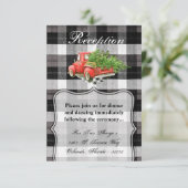 3.5x5 Receptie Kaart XMAS Truck Buffalo Plaid Blac (Staand voorkant)