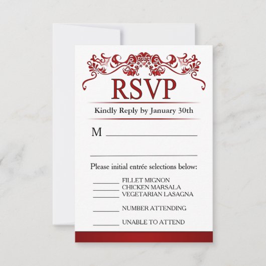 3.5x5 RSVP-menukaart - Rode elegante Valentijnse RSVP Kaartje (Voorkant)