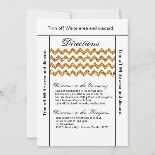 3.5x6 Direction Card Gold Glitter Chevron Stripe Kaart (Voorkant)