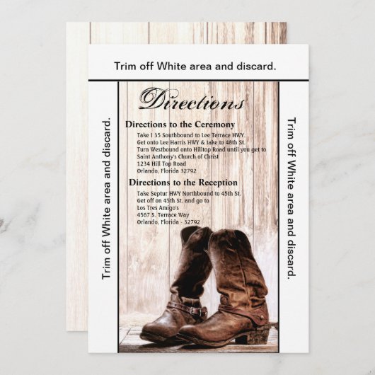 3.5x6 Directions Cartes Boots Pays Rustique Ouest (Devant / Derrière)