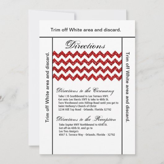 3.5x6 Routebeschrijving Kaart Rode Glitter Chevron (Voorkant)