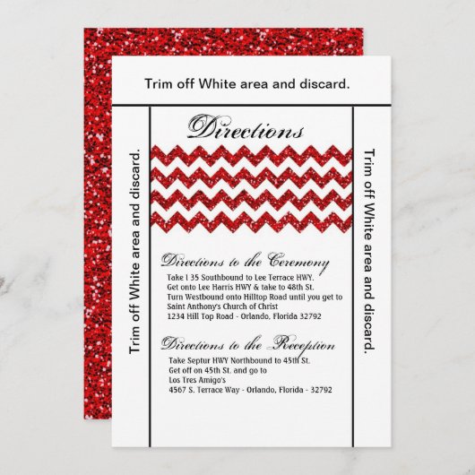 3.5x6 Routebeschrijving Kaart Rode Glitter Chevron (Voorkant / Achterkant)