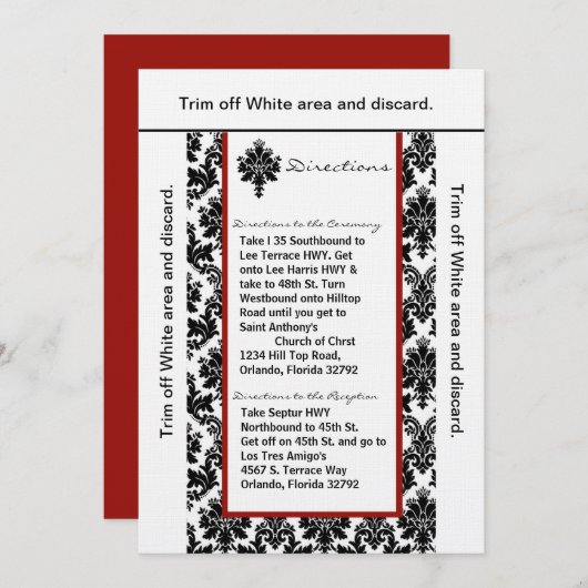 3.5x6 Routebeschrijving Kaart Zwart Rood Damask (Voorkant / Achterkant)