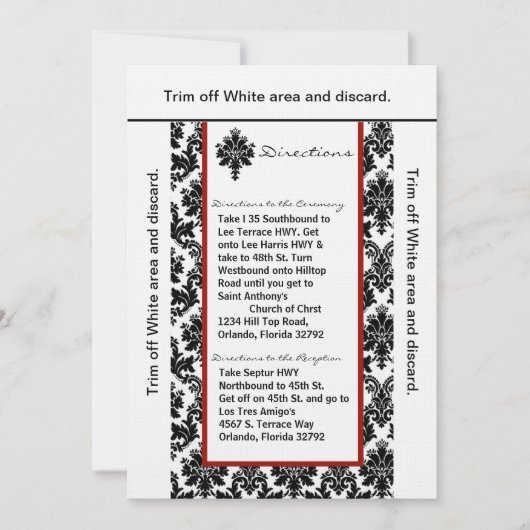 3.5x6 Routebeschrijving Kaart Zwart Rood Damask (Voorkant)