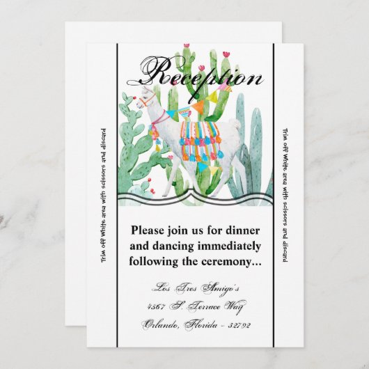 3.5x7 Receptie Kaart Boho Llama Bohemian Cacti Des (Voorkant / Achterkant)