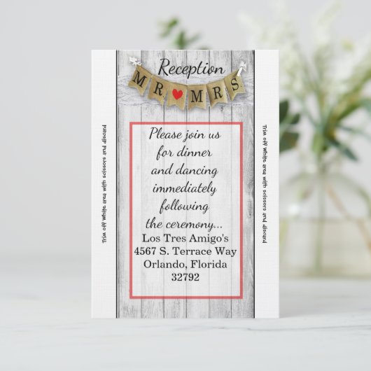 3.5x7 Receptie Kaart Burlap Mr. en Mrs. Banner (Staand voorkant)