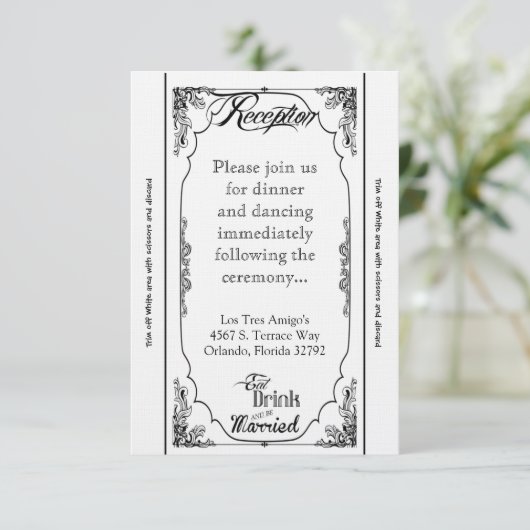 3.5x7 Receptie Kaart Eet Drink Wees getrouwd Wit (Staand voorkant)