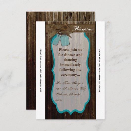 3.5x7 Receptie Kaart Mason Jar Initialen Rustieke (Voorkant / Achterkant)