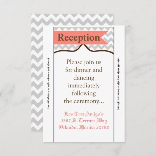 3.5x7 Receptie Kaart Modern Chevron Stripe Koraal (Voorkant / Achterkant)