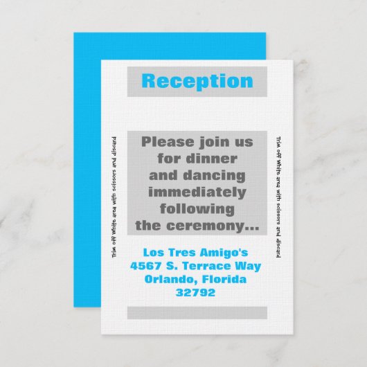 3.5x7 Receptie Kaart Modern Neon Streep Blauw (Voorkant / Achterkant)