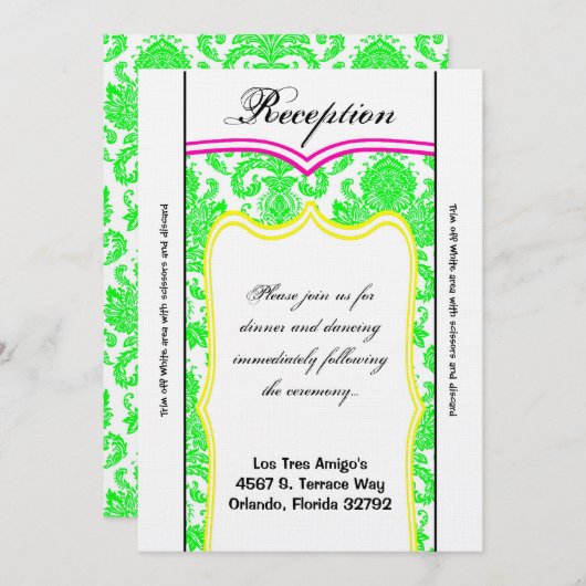 3.5x7 Receptie Kaart Neon Groen Roze Sinaasappel D (Voorkant / Achterkant)