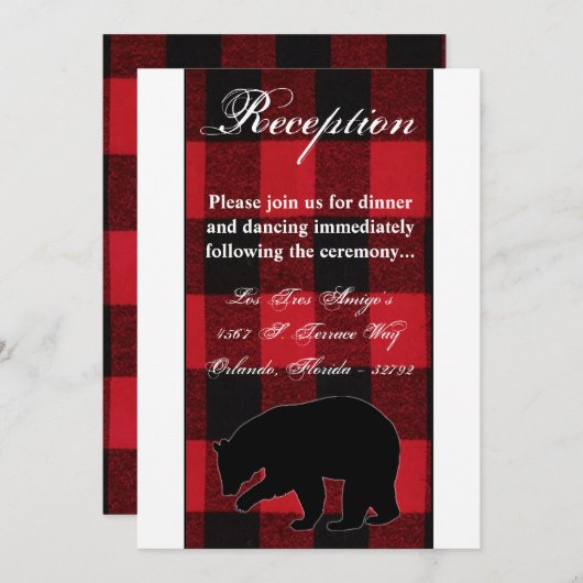 3.5x7 Receptie Kaart Red Buffalo Plaid Beer Zwart (Voorkant / Achterkant)