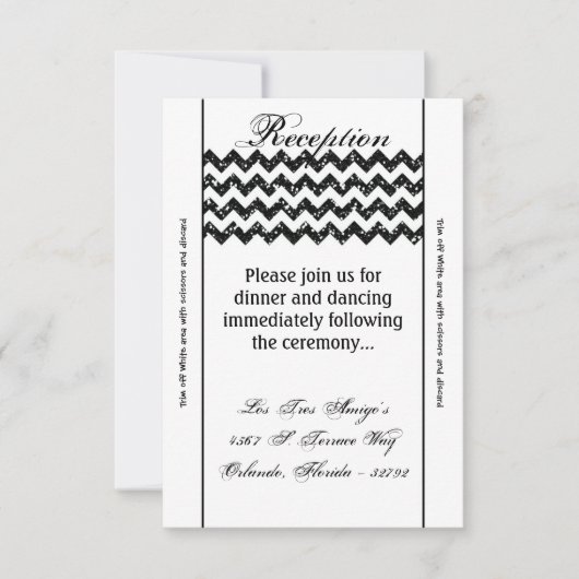 3.5x7 Receptie Kaart Zwart Glitter Chevron Stripe (Voorkant)