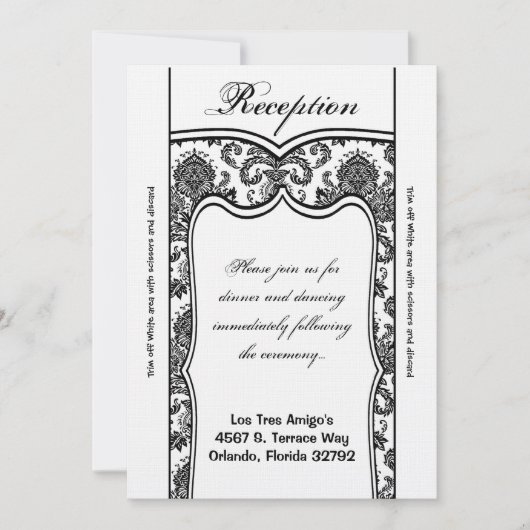 3.5x7 Reception Kaart Black White Damask (Voorkant)