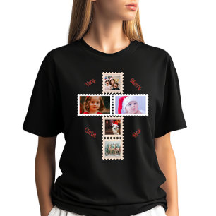 3 Aangepaste foto's Kerst kruis matching T-shirt