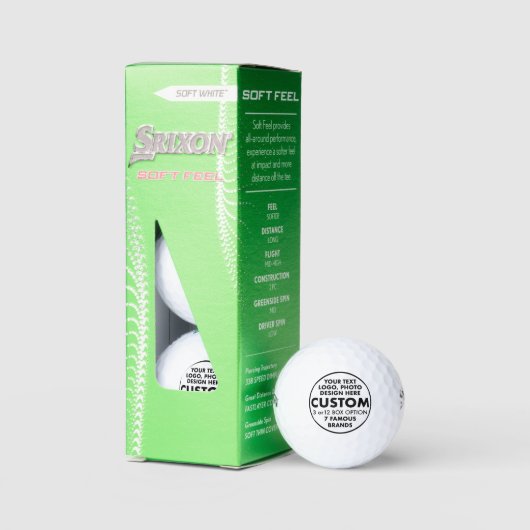 3 Aangepaste, speciaal op maat gesneden Srixon Sof Golfballen (Verpakking)