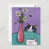 3 abeilles, 3 fleurs, 2 lettres - carte postale de (Devant / Derrière)