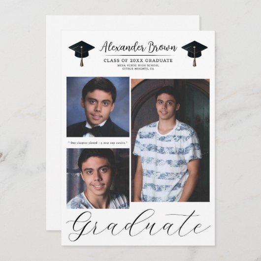 3 Afbeelding foto's Modern Minimal Afstuderen Kaart (Voorkant / Achterkant)