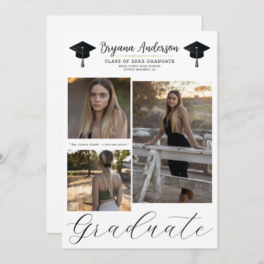 3 Afbeelding foto's Modern Minimal Afstuderen Kaart (Voorkant / Achterkant)