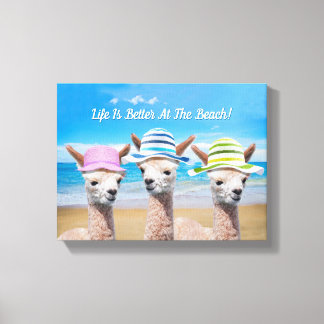 3 Alpaca's Het Leven Is Beter Aan Het Strand! Uw F Canvas Afdruk