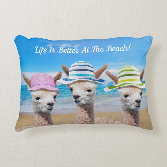 3 Alpaca's Het leven is beter op het strand! perso Accent Kussen (Voorkant)