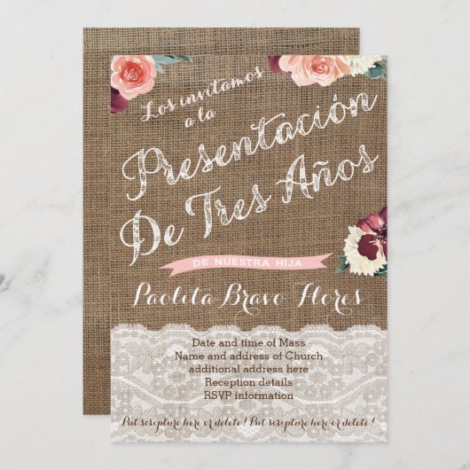 3 ans Cérémonie de présentation invitations en esp (Devant / Derrière)