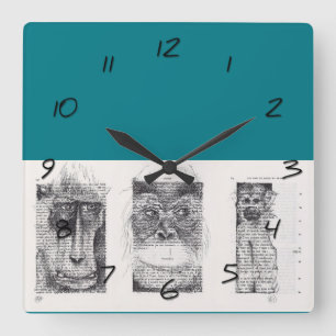 3 Apen Chinees Nieuwjaar Zodiac Wandklok Vierkante Klok