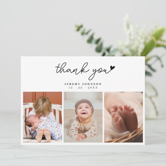 3 Baby shower photo moderne écrit à la main Merci (Debout devant)