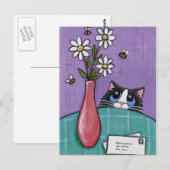 3 Bees, 3 Flowers, 2 Letters, Cat Postcard Briefkaart (Voorkant / Achterkant)