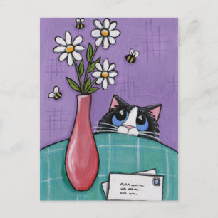 3 Bees, 3 Flowers, 2 Letters, Cat Postcard Briefkaart