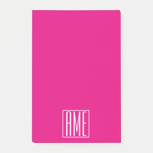 3 Beginletter Monogram | Wit Op Heet Roze Post-it® Notes (Voorkant)