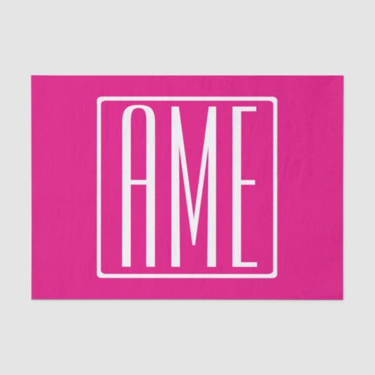 3 Beginletter Monogram | Wit Op Heet Roze Tissuepapier (Voorkant)