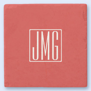 3 Beginletters Monogram Rood & Wit (of doe-het-z Stenen Onderzetter