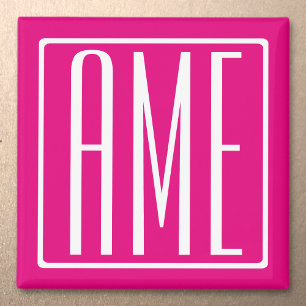 3 Beginletters Monogram Wit Op Heet Roze Magneet