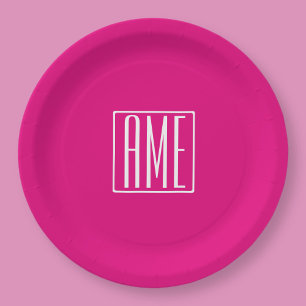 3 Beginletters Monogram Wit Op Heet Roze Papieren Bordje