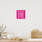 3 Beginletters Monogram | Wit Op Heet Roze Poster (Keuken)