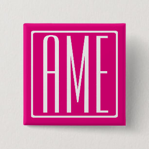 3 Beginletters Monogram   Wit Op Heet Roze Vierkante Button 5,1 Cm