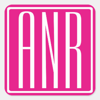 3 Beginletters Monogram | Wit Op Heet Roze Vierkante Sticker