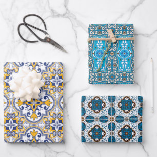 😍 3 Belles feuilles de papier enveloppant Azul