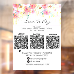 *~* 3 BETALINGEN Scannen naar KR Floral Raamsticker