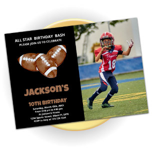 3 Black Brown Football Birthday Invitation foto Kaart