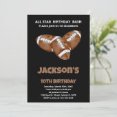 3 Black Brown Football Birthday-uitnodigingen Kaart (Staand voorkant)