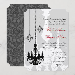 3 Black Chandeliers Red Accents Wedding Kaart