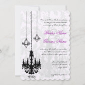 3 Black Chandeliers Shadow Damask Wedding Kaart (Voorkant)